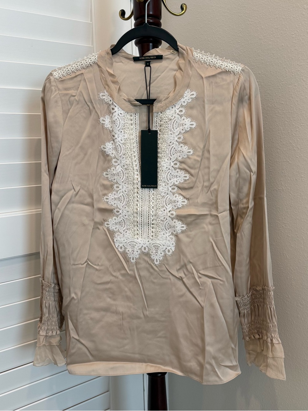 Kobi Halperin Beige Blouse with White Lace Front